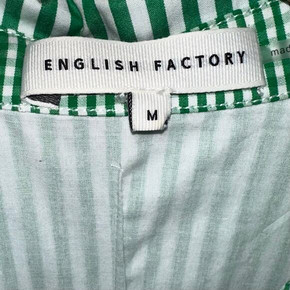 English Factory Green Striped Binded Wide Sleeve Mini Shirt Dress Size Medium - Picture 3 of 14